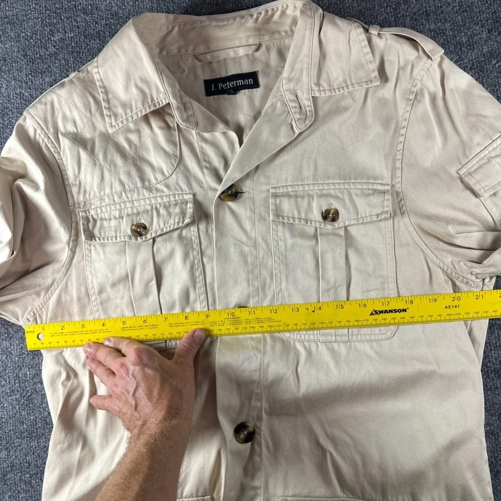 J. Peterman Safari Jacket Men M Beige Shoulder Epaulets Utility Pockets Collared
